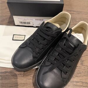 Gucci kids- Ace Sneaker Black Leather Low-Top Sneakers